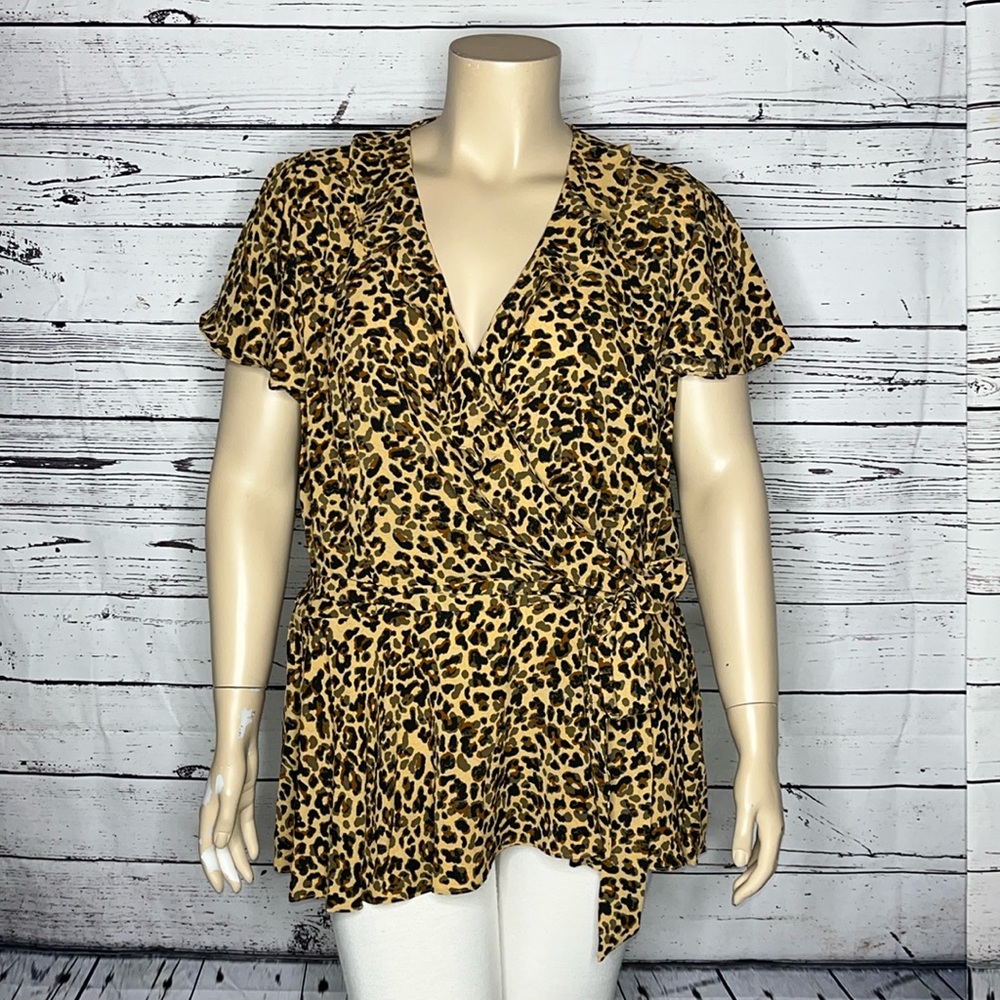 City Chic XXL/24 Animal Print Surplice V-Neck Faux Wrap Blouse Top w/ Tie Belt